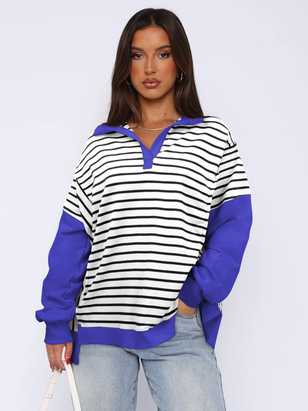 Chic Colorblock Striped Loose Knit Pullover Sweater