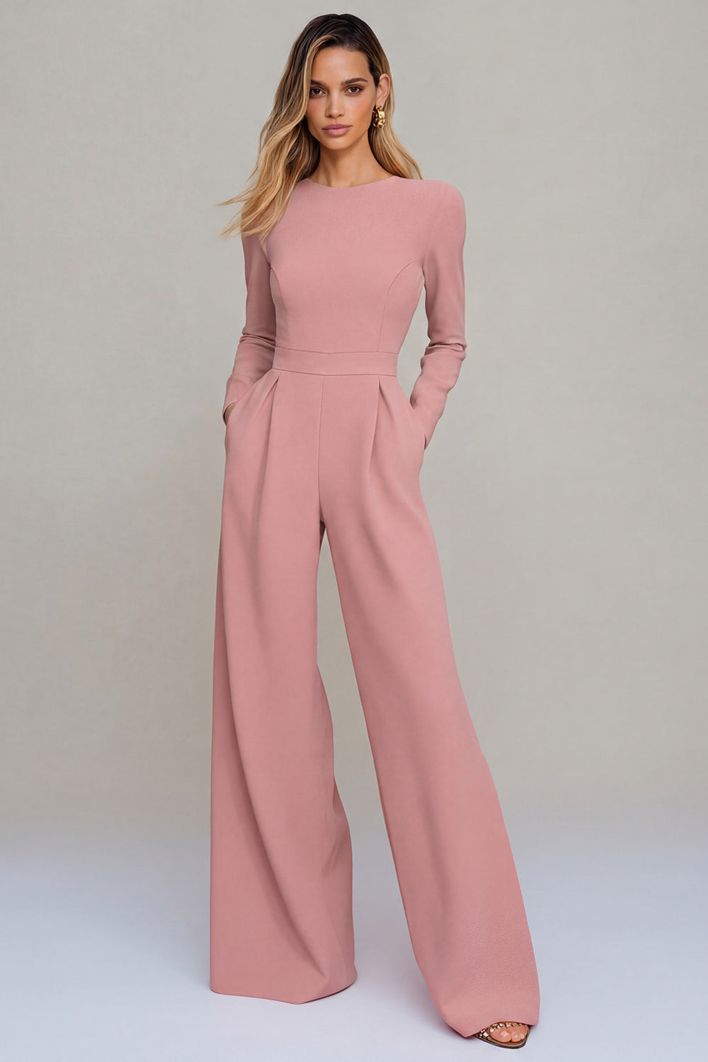 Chic Long-Sleeve Waist-Cinching Wide-Leg Jumpsuit