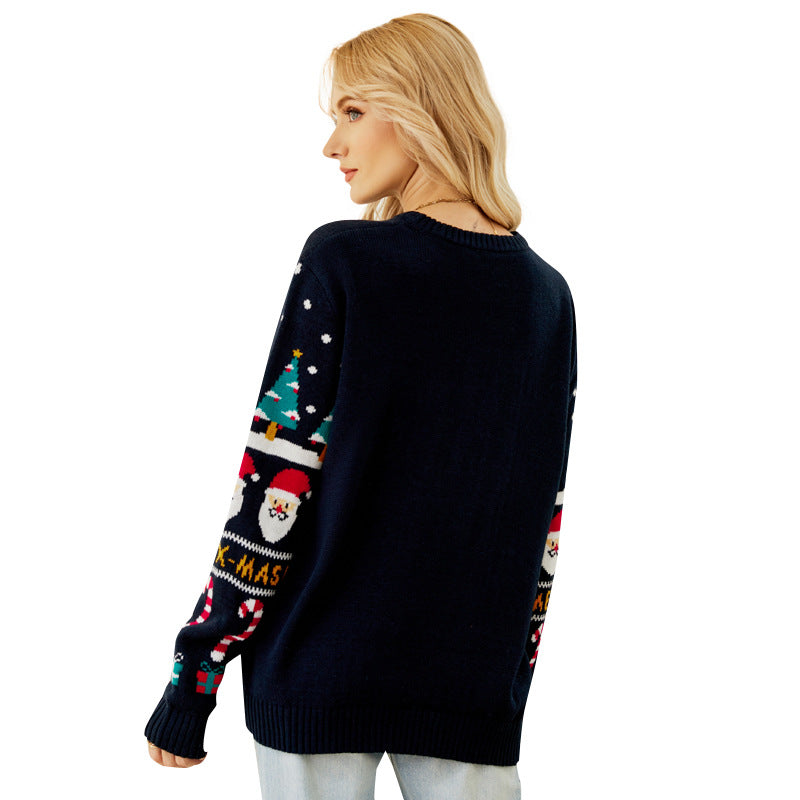 Festive Christmas Tree & Snowman Holiday Pullover Sweater