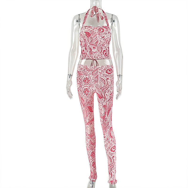 Sleek Backless Printed Pants Set for Women