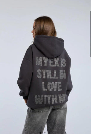 Simple Floral Letter Printing Drop-shoulder Sleeve Ladies Hoodie