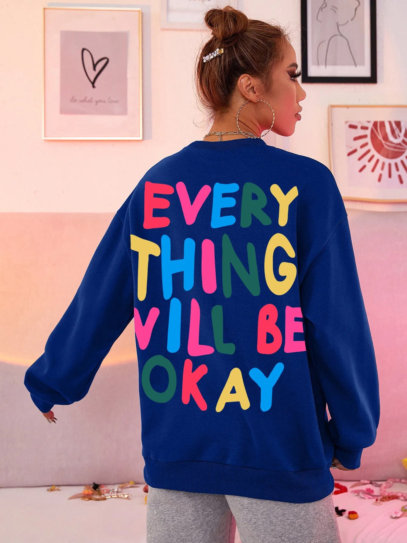 Everything Will Be Okay Letter Printed Women's Sweatshirt