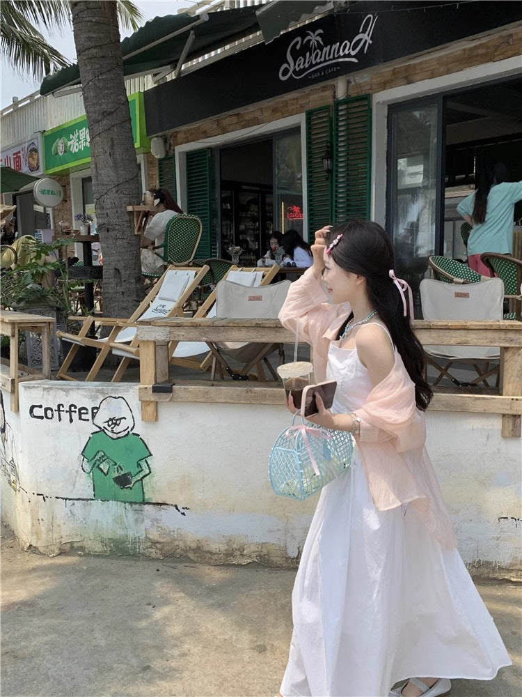 Strap A-line Long Dress French-style Elegant Slip Dress