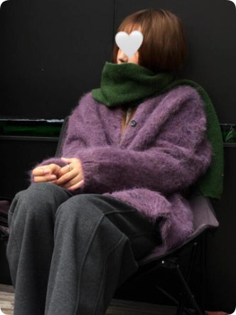Purple, Relaxed and Sophisticated Mohair Cardigan for Women