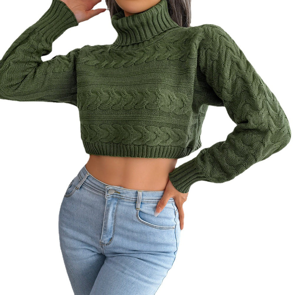 Cozy High-Neck Cable Knit Sweater for Women