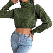 Cozy High-Neck Cable Knit Sweater for Women
