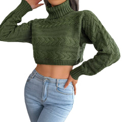 Cozy High-Neck Cable Knit Sweater for Women