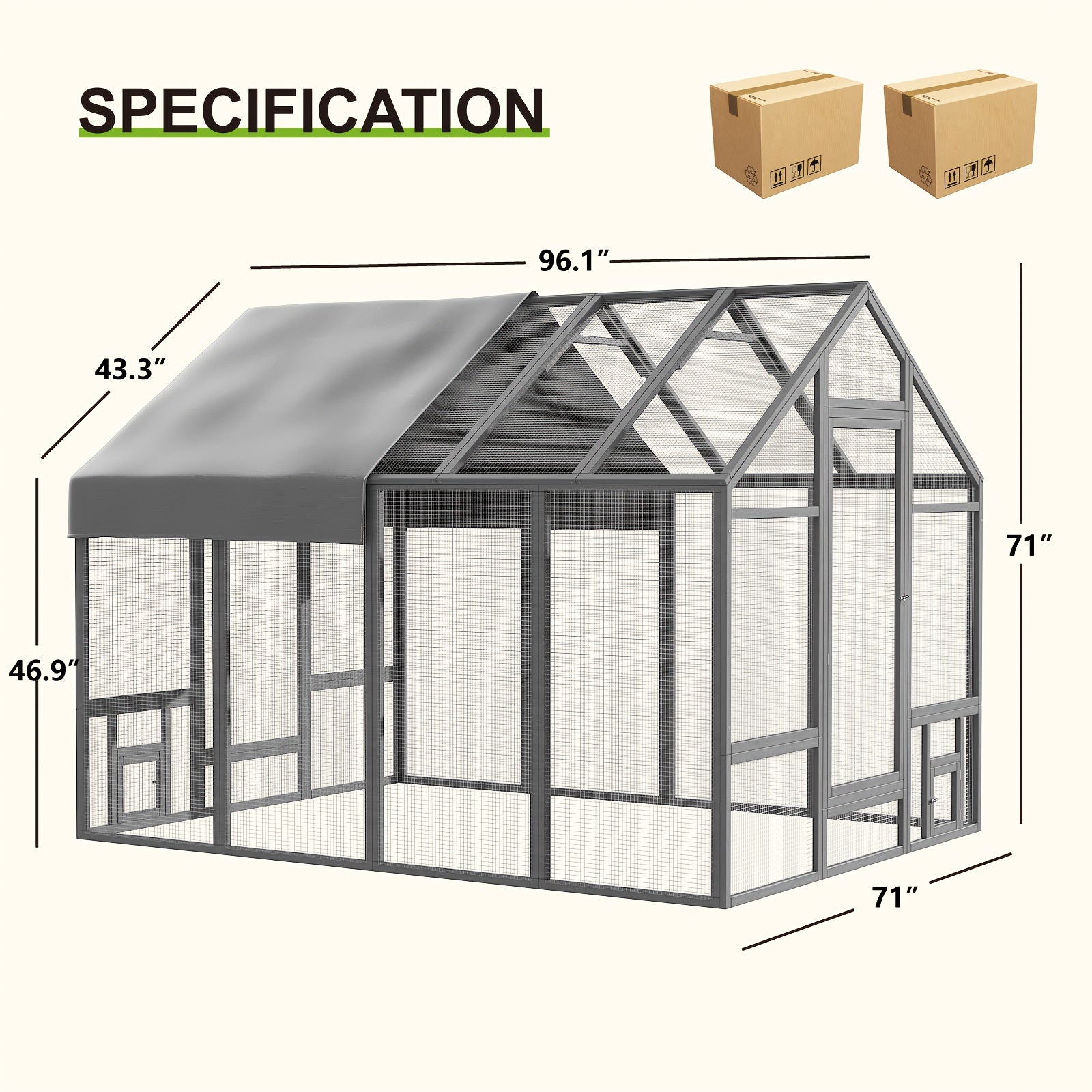 96-Inch Walk-In Wooden Chicken Coop with Movable Fence and Weatherproof Cover