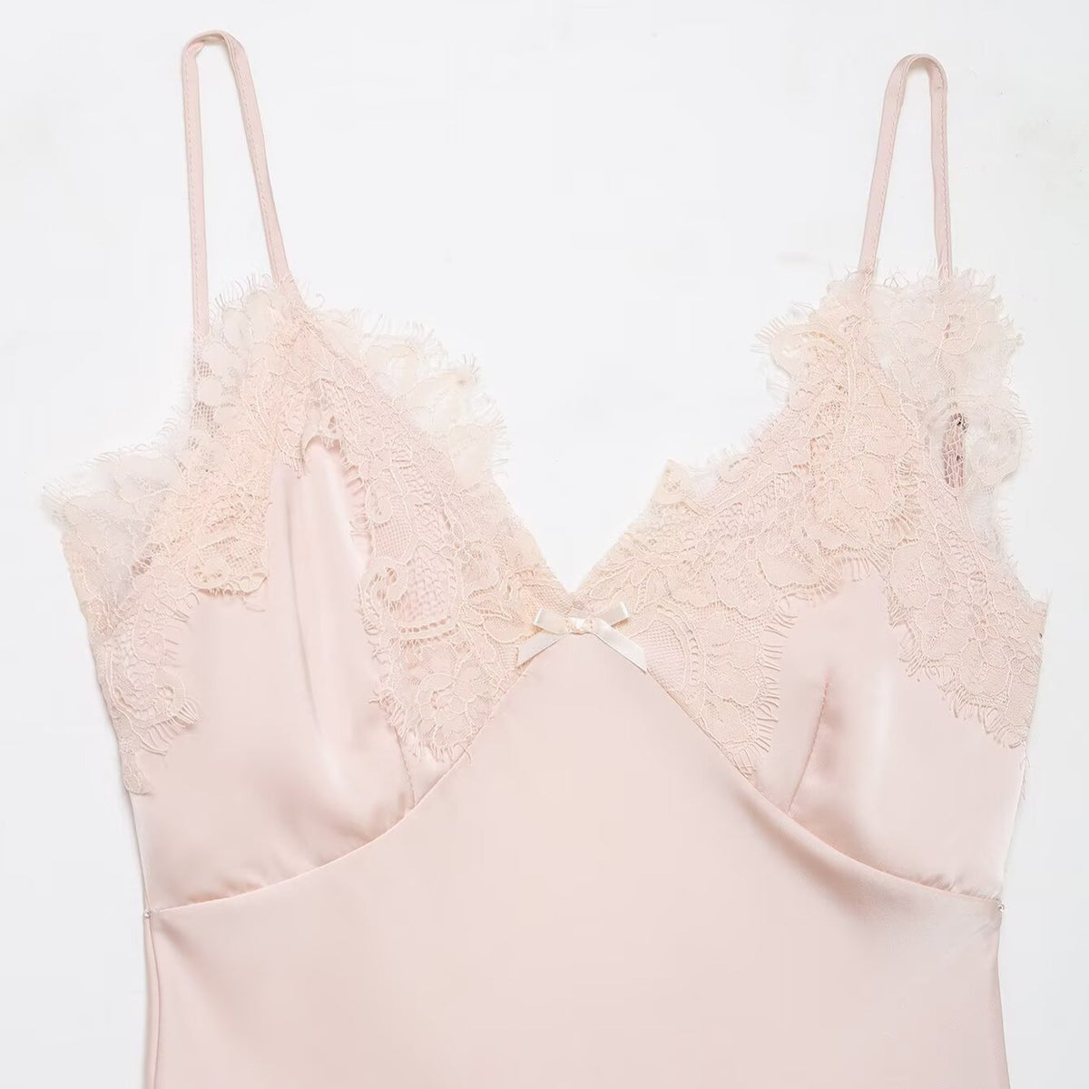 Fashionable Silk-textured Lace-panelled Slip Dress