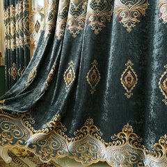 Blue Chenille Embroidered Curtains for Living Room Bedroom and Villa