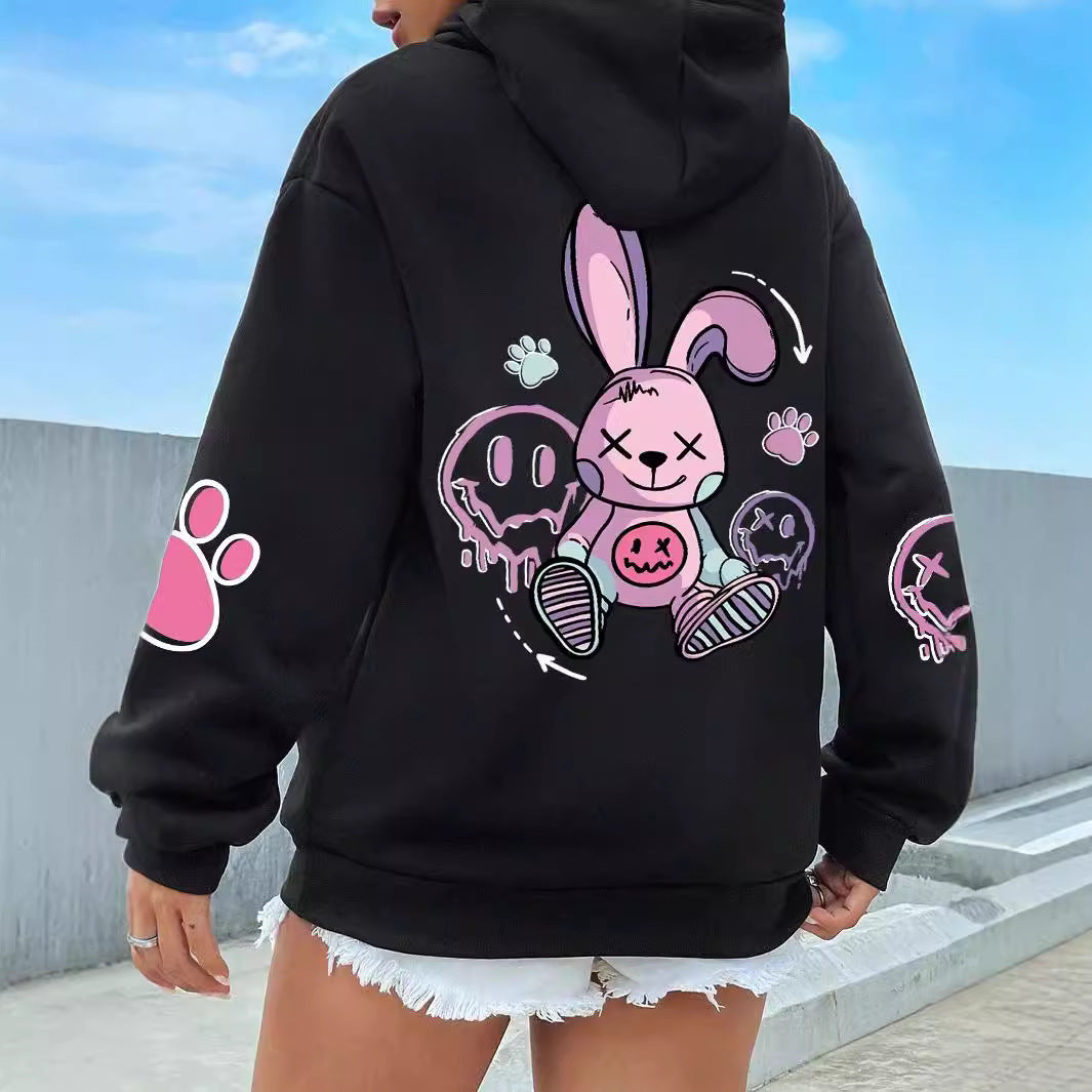 Casual Drop-Shoulder Printed Hoodie for Women