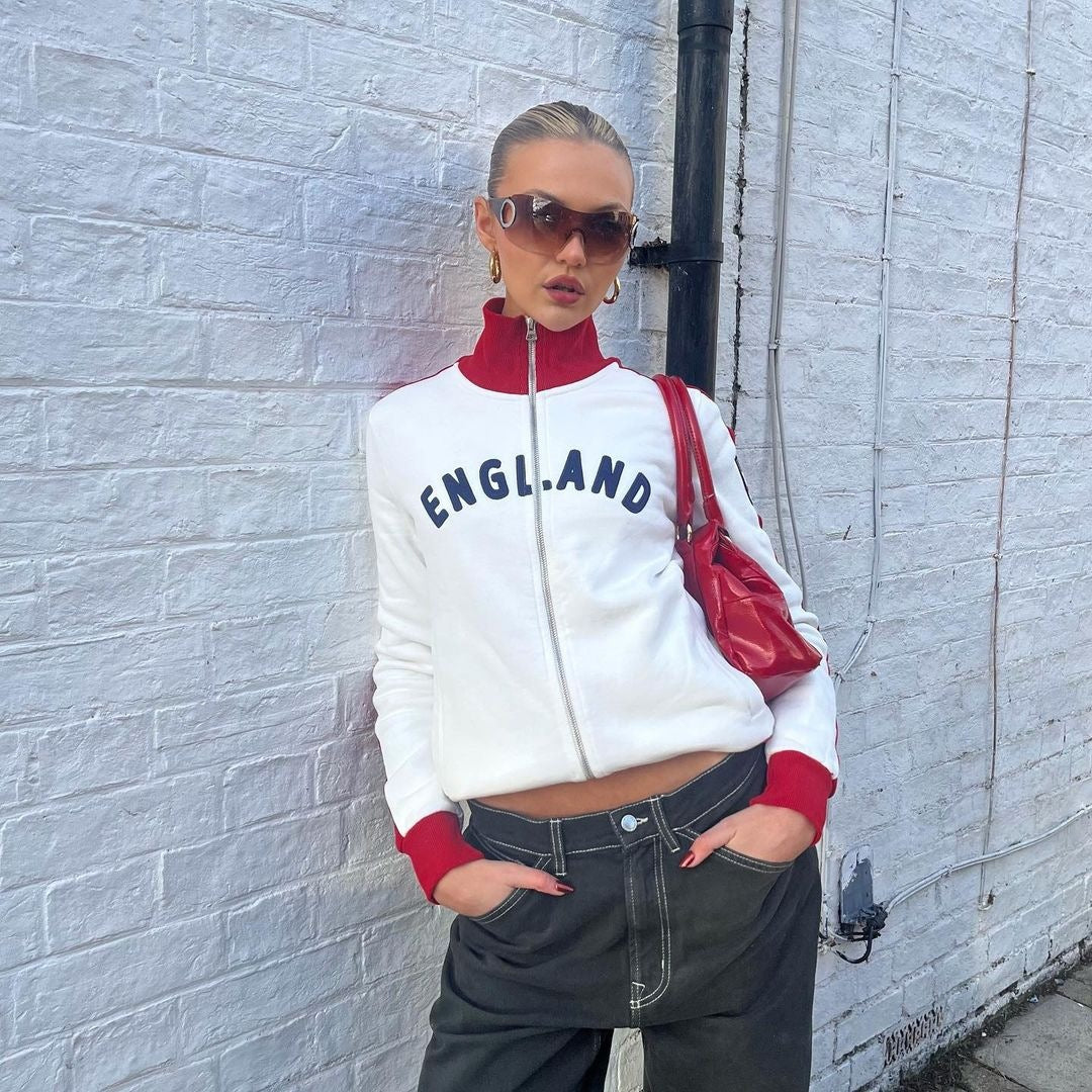 Contrast Color Streetwear Zip Hoodie for Women
