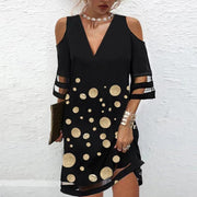 V-neck Patterned Tulle Short-sleeve Dress