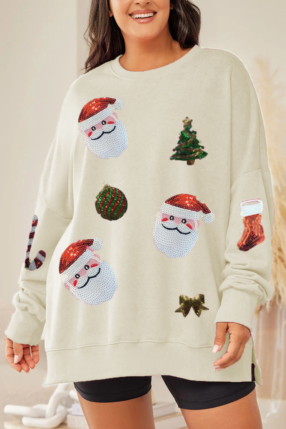 Women's Christmas Sequined Loose Casual Long Sleeve Sweater