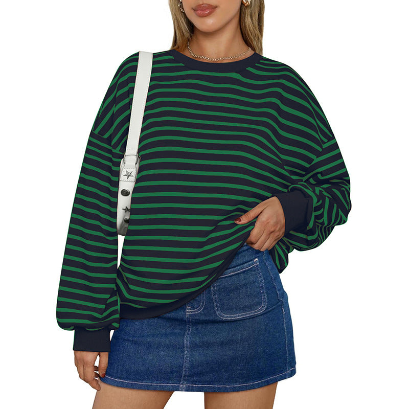 Cozy Oversized Striped Casual Pullover Hoodie