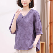Women's Summer Cotton-Linen Short Sleeve Tee – Loose Fit, Colorful