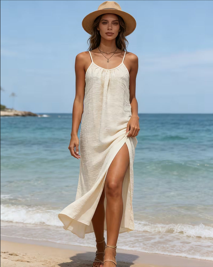 European and American Womens Fashionable Strap Maxi Dress for Vacation and Home