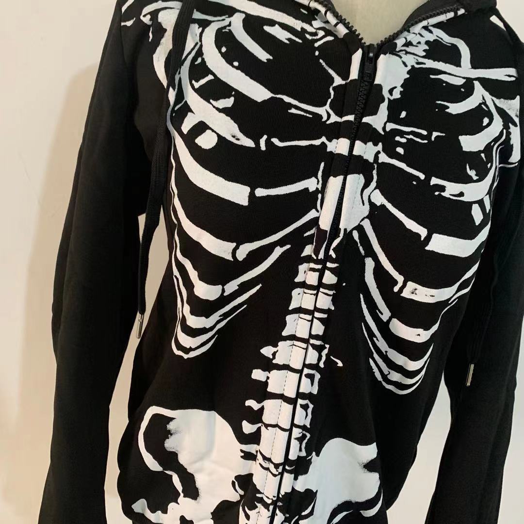 Women's Edgy Skull Print Loose Pullover Hoodie