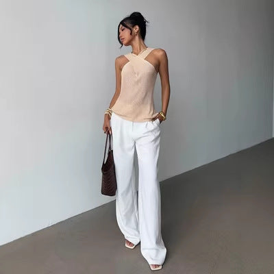Sleeveless Pullover Cross-neck Vest Knitted Top