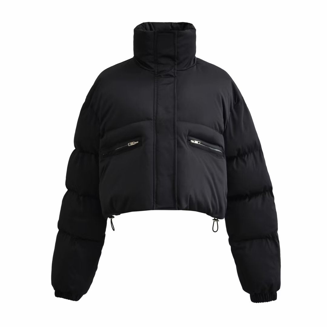 Women's Stand Collar Zipper Short Down Winter Coat