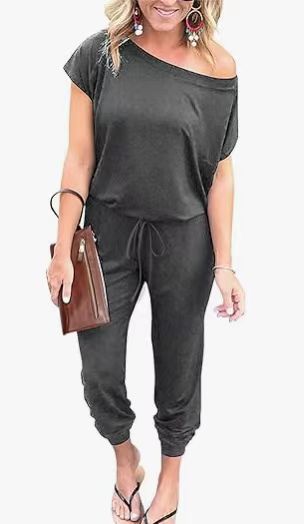 Chic Slant Shoulder Pocket Women's Jumpsuit