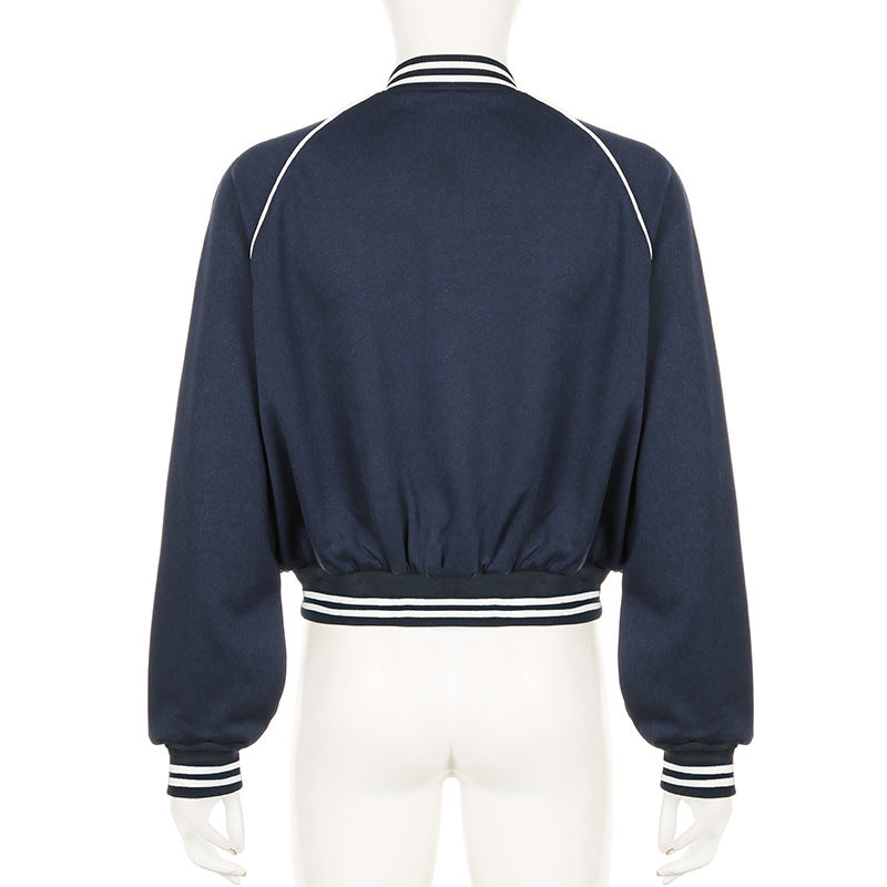 Retro Colorblock Varsity Jacket for Women