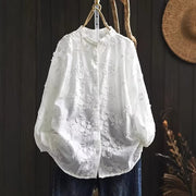 Elaborately Embroidered Floral All Matching White Blouse Womens Relaxed Fit Shirt