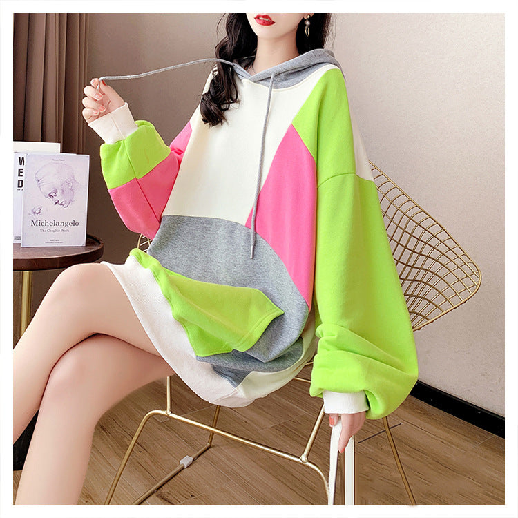 Cozy Color-Block Hooded Sweater for Women