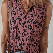 Vibrant Leaf Print Short-Sleeve Top – Tie Detail, Flattering Fit