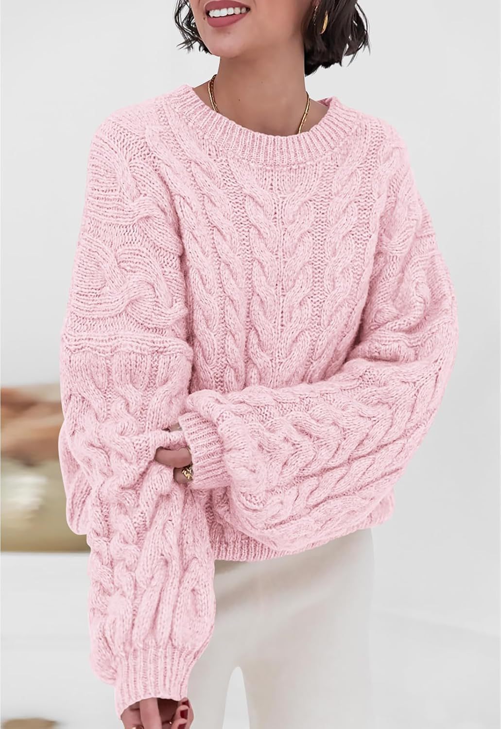 Thick Needle Hemp Flower Loose Pullover Round Neck Long Sleeve Sweater