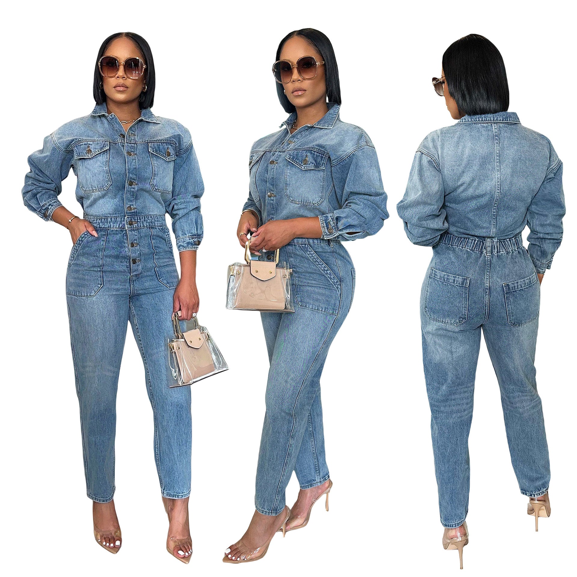 Women's Casual Stretch Denim Jumpsuit
