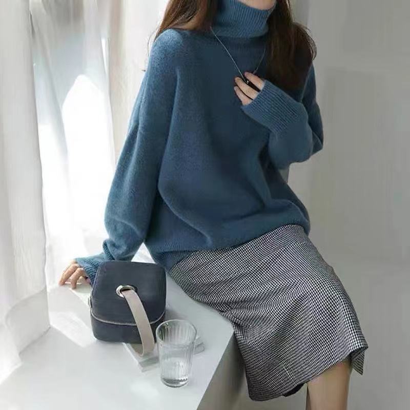 New Relaxed-fit Korean-style Cozy Knit Sweater with a High Neck
