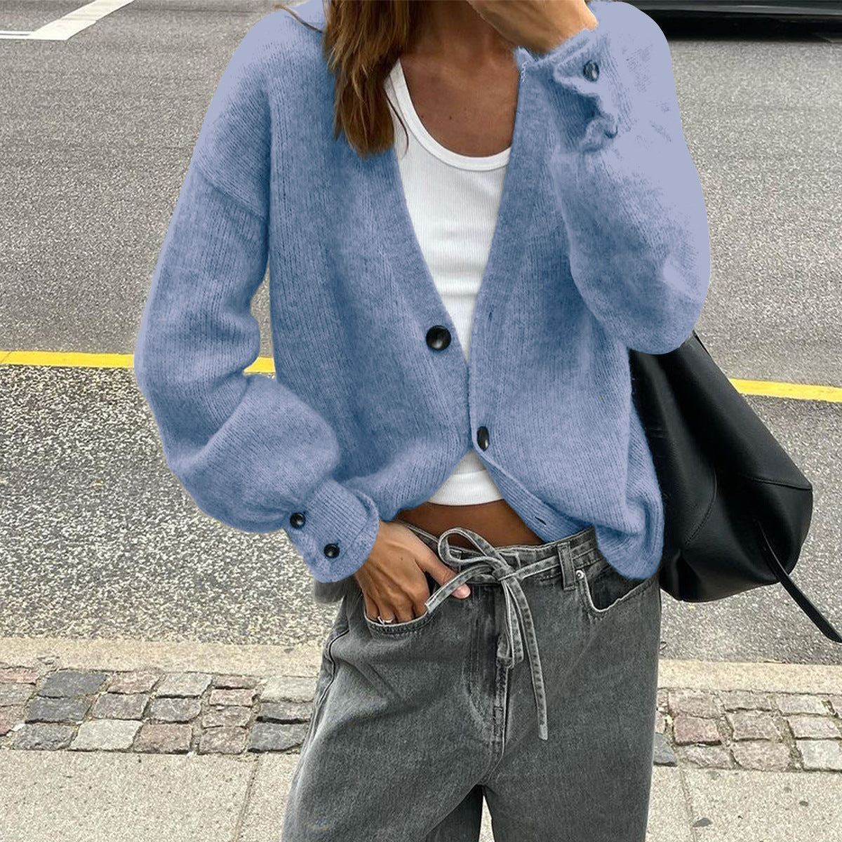 Fashionable Multi-color Sweater with Long Sleeves and Buttons for Women