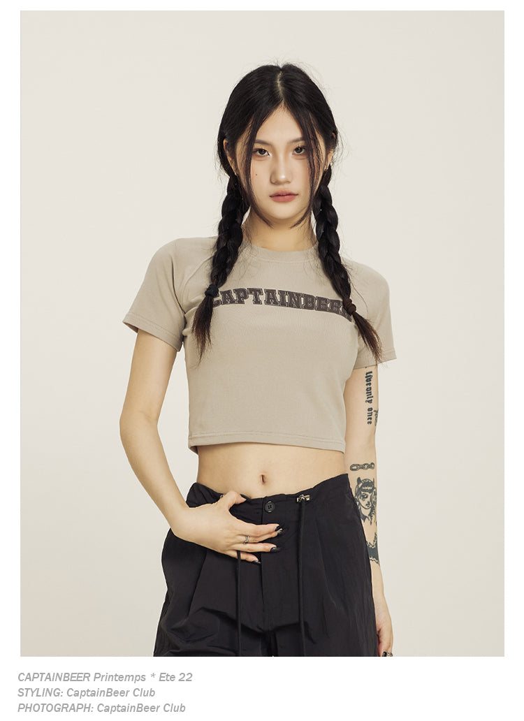 Retro American Crop Top Vintage Short Sleeve Summer Tee