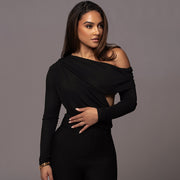 One-Shoulder Ruffled Long-Sleeve Bodysuit