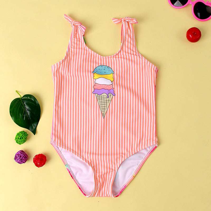 Girls' Stretchy Leopard Print One-Piece Swimsuit