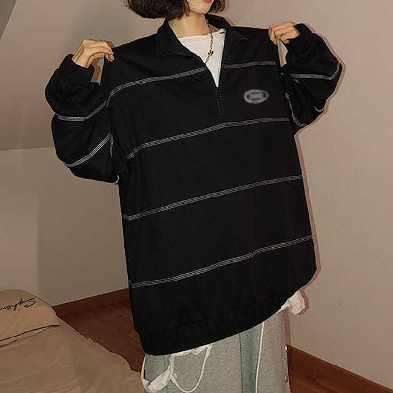 Trendy Streetwear Polo Collar Sweatshirt