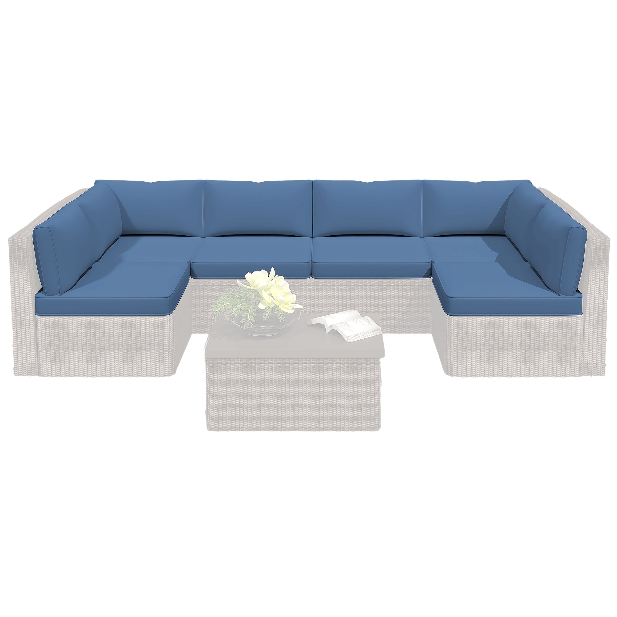 Outdoor Replacement Cushions for Patio Furniture, Deep Seat Outdoor Cushions for 6-Seat Sectional Rattan Conversation Set, 14pcs Water-Resistant Couch Cushion