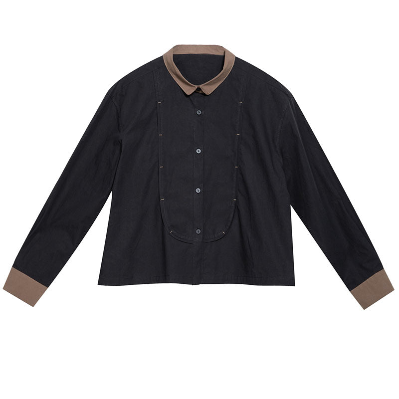 Cool Contrast Color Stitching Long-sleeved Shirt Women