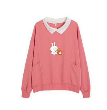 Oversized Rabbit Pullover Sweatshirt with Chic Collar