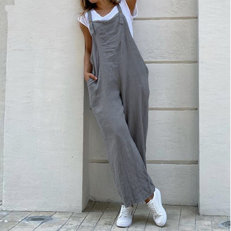 High Waist Sling Solid Color Long Jumpsuit