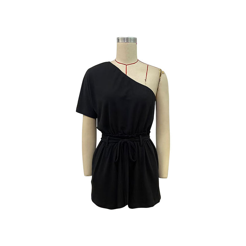 Casual Solid Color Strapless One-Piece Romper Shorts