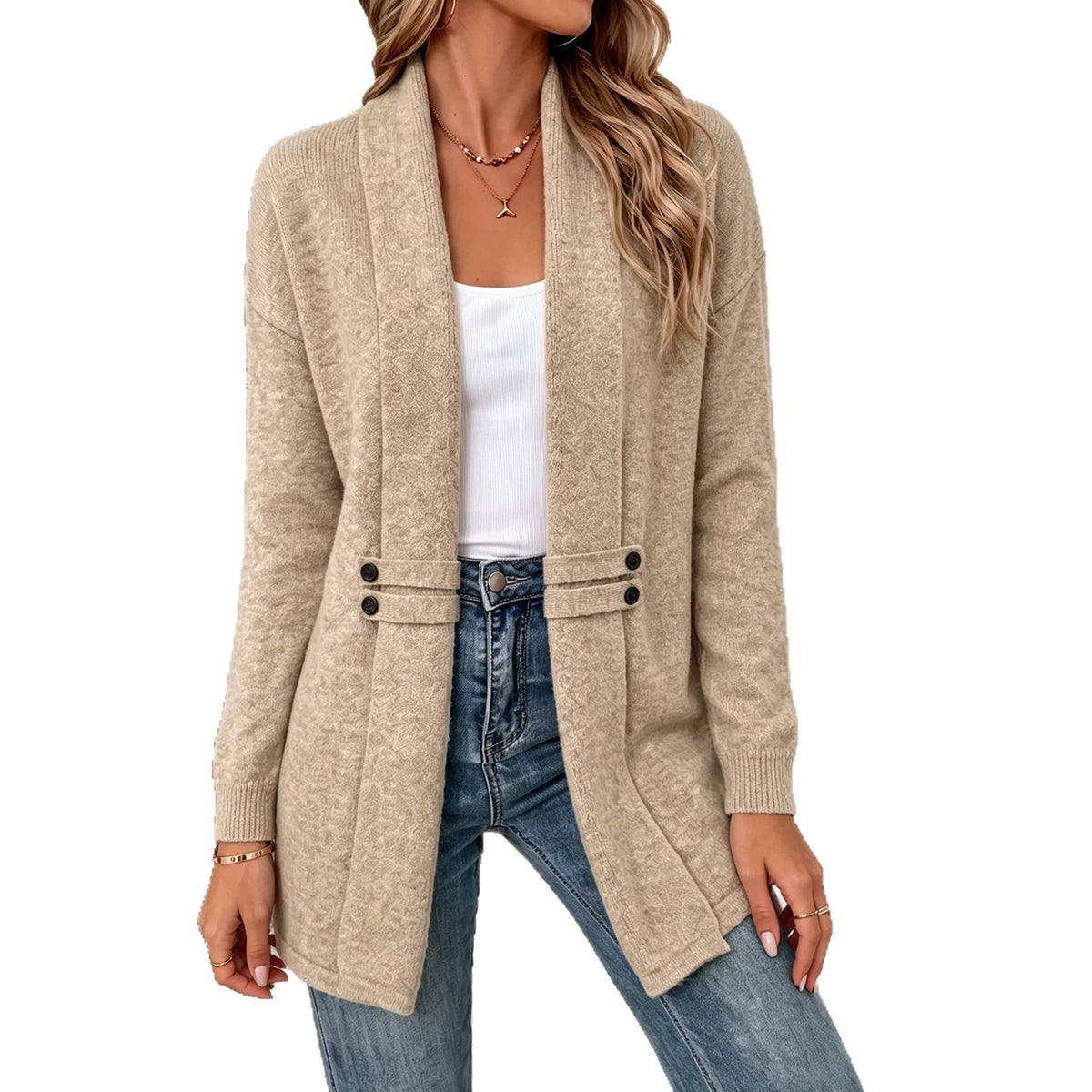 Womens Midi Simple Double-breasted Knitted Coat