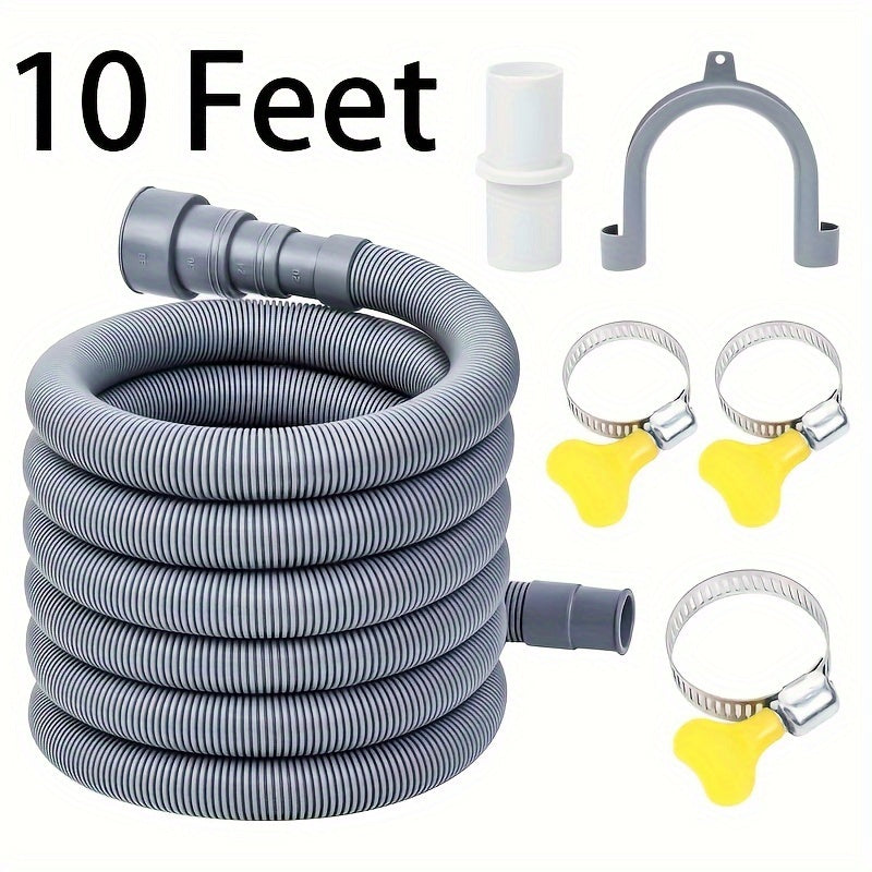 Flexible Corrugated Drain Hose Kit – Includes Extension Adapter and Clamp, for Washing Machines and Dishwashers