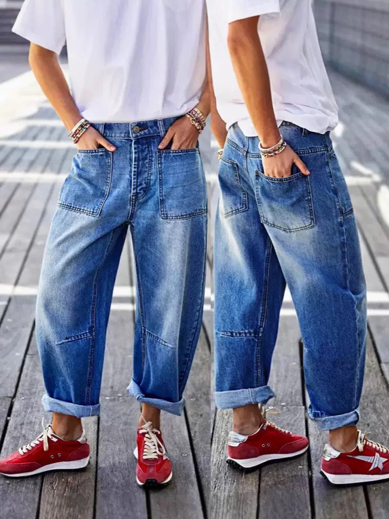 Versatile Mid-rise Cropped Jeans for Women