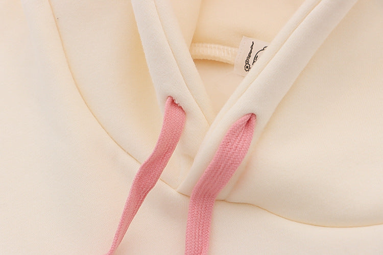 Cute Peach Bunny Fleece Pullover Hoodie