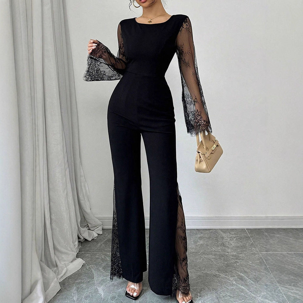 Elegant Lace Long-Sleeve Bodycon Jumpsuit