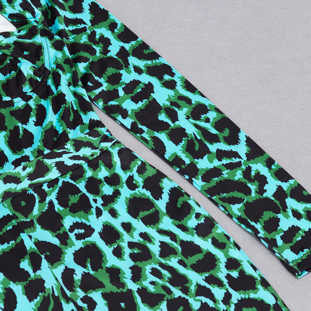 Woman Square-neck Fashion Leopard Print Jumpsuit