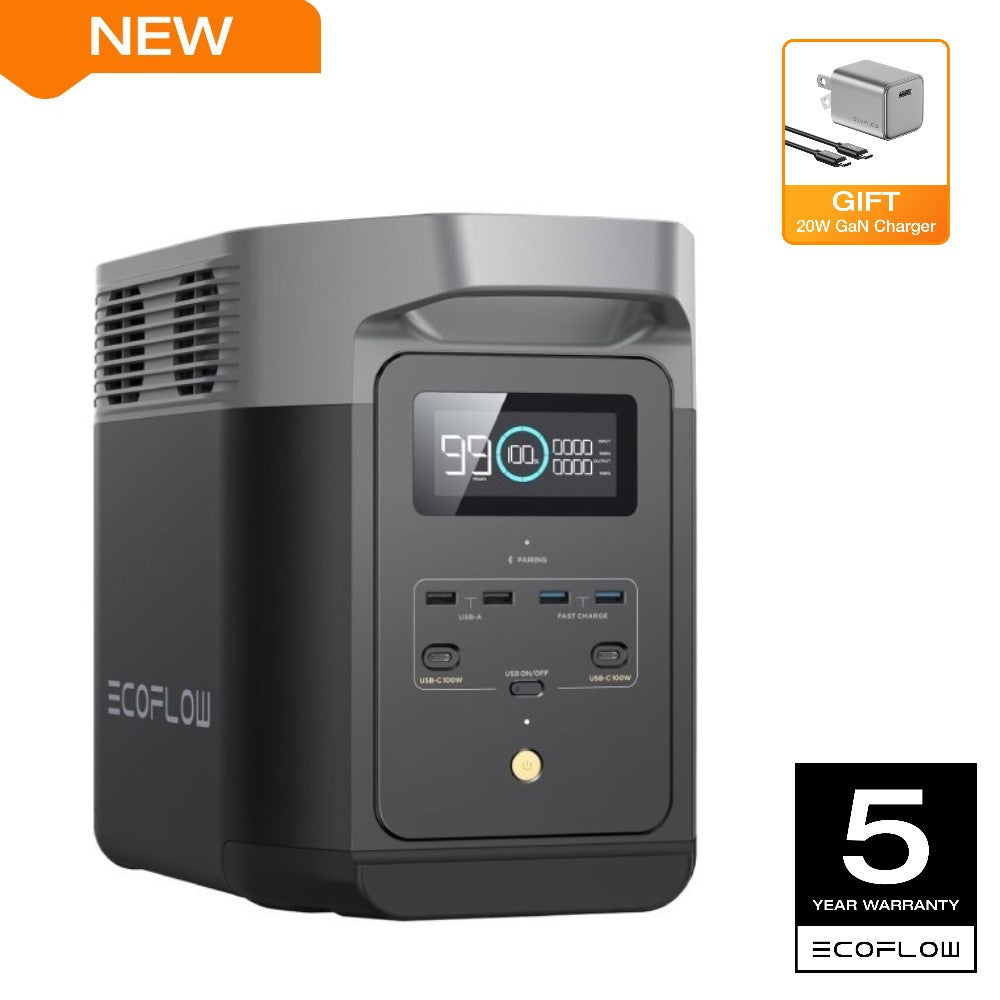 EcoFlow Rapid 20W GaN Charger with DELTA 2 1024 Portable Power Station (Separate Shipment), 7 X Faster Charging, 1024Wh LiFePO4 Battery with 3000+ cycle life Solar Power Bank, Expandable Capacity f...