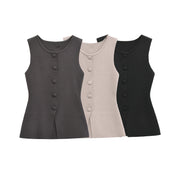 Soft Button-Detail Vest Top – Trendy Retro Cardigan Style